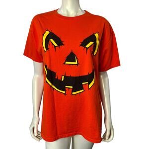 Fruit of the Loom Jack O Lantern Pumpkin Face Tee Orange L